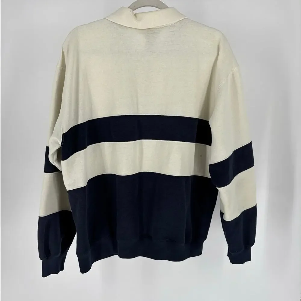 Vintage American Weekend Colorblock Striped Sweatshirt Mens Large Navy White